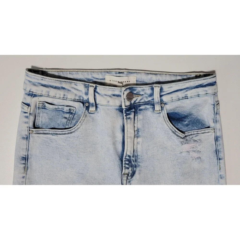 RISEN Straight Relaxed Subtle Flare Distressed Jeans